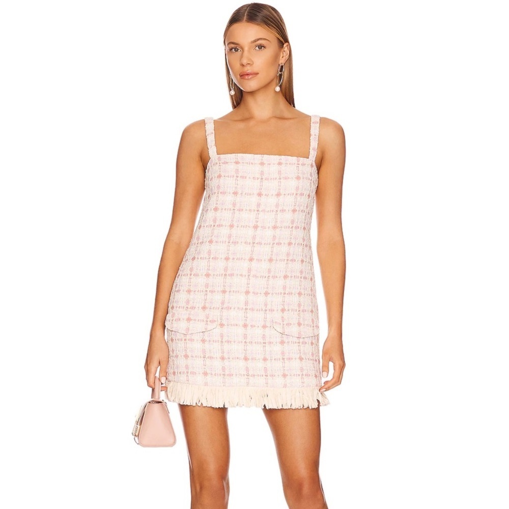 Alexis Tweed Fringe Hem Mini Dress